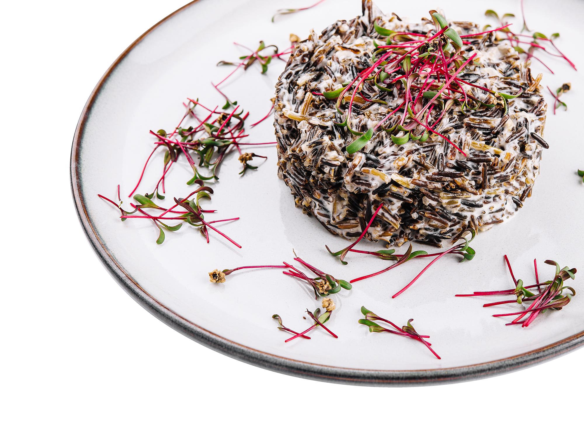 Close-up plated dish with modern garnish