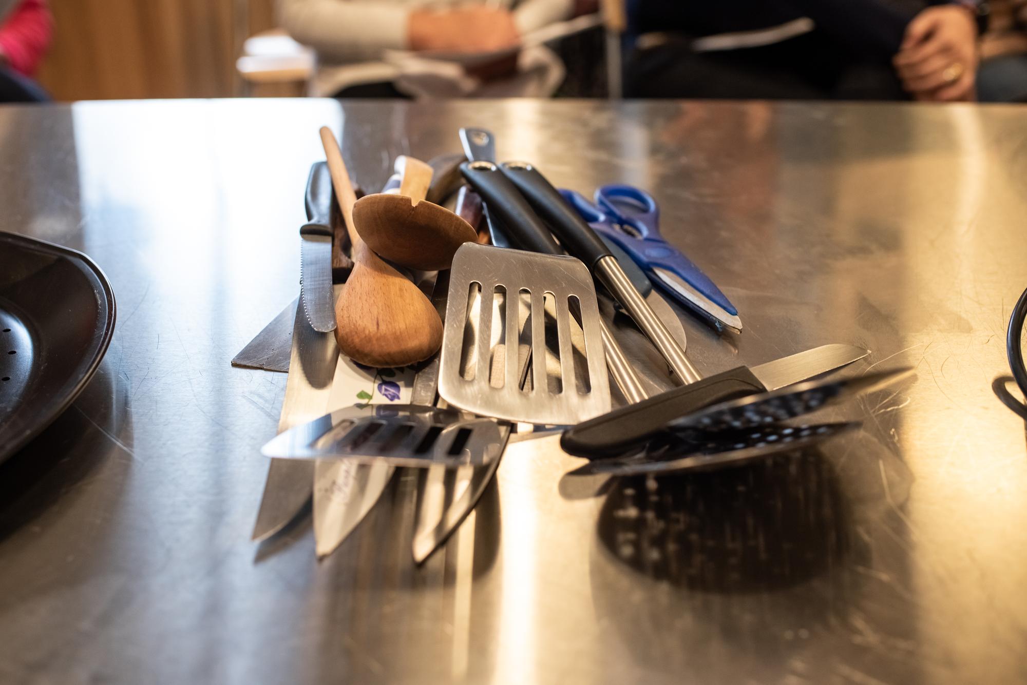 Tools and precision instruments on stainless table